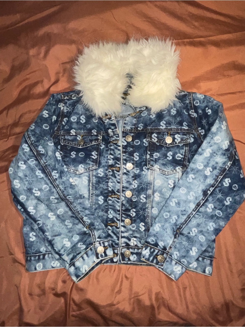 Blue Denim Jacket with Faux Fur Collar